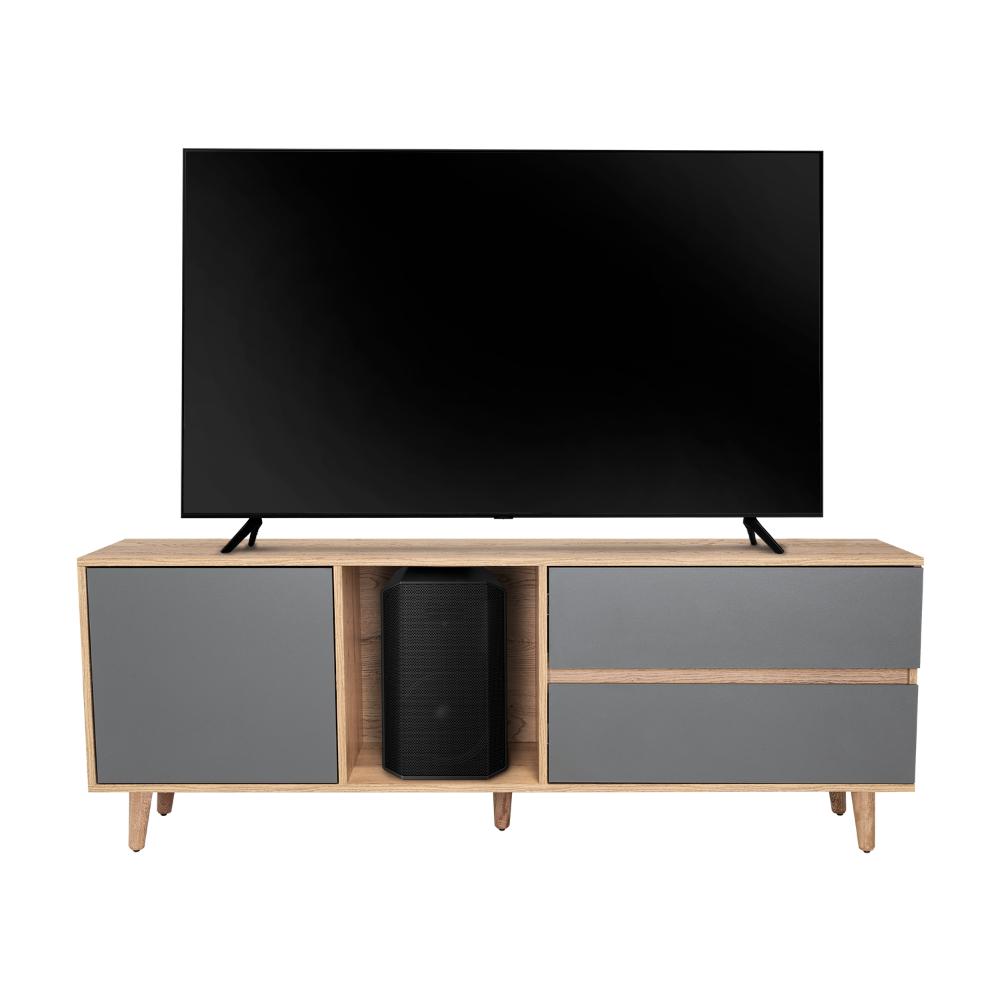 Mesa Para Tv Nashira, Fresno Europeo y Plata Oscuro, Con Espacio Para Televisor de Hasta 65 Pulgadas