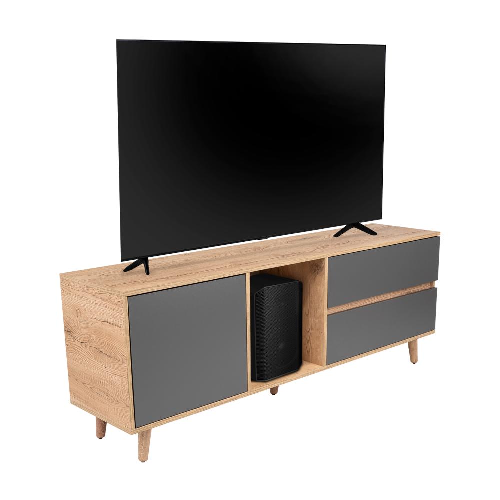 Mesa Para Tv Nashira, Fresno Europeo y Plata Oscuro, Con Espacio Para Televisor de Hasta 65 Pulgadas