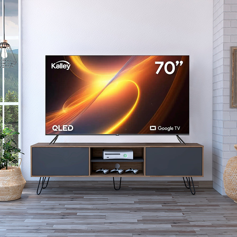 Mesa Para Tv Lara, Fresno Europeo y Plata Oscuro, Para Televisor de 70 Pulgadas