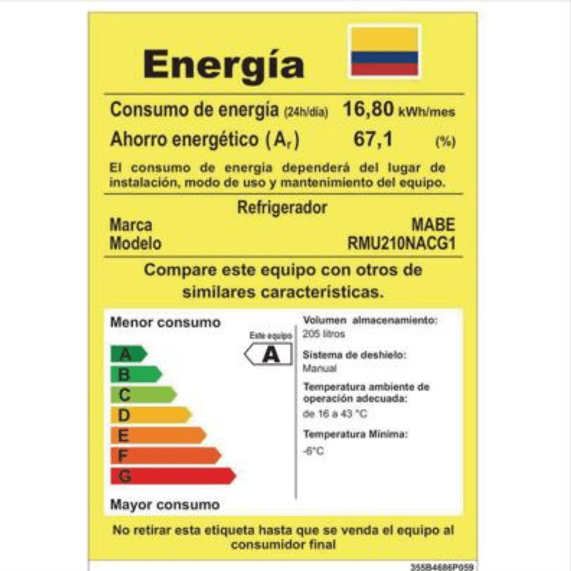 Nevera Mabe Frost Una Puerta 205 Litros, Gris