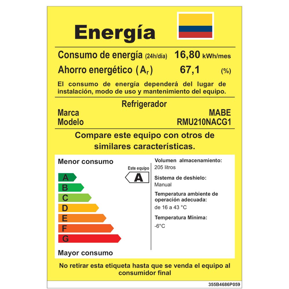 Nevera Frost Mabe 205Lt 1 Puerta Grafito.