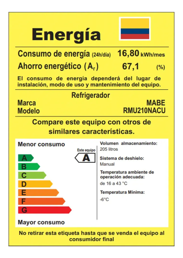 Nevera Convencional 211 Litros Brutos Mabe, Gris