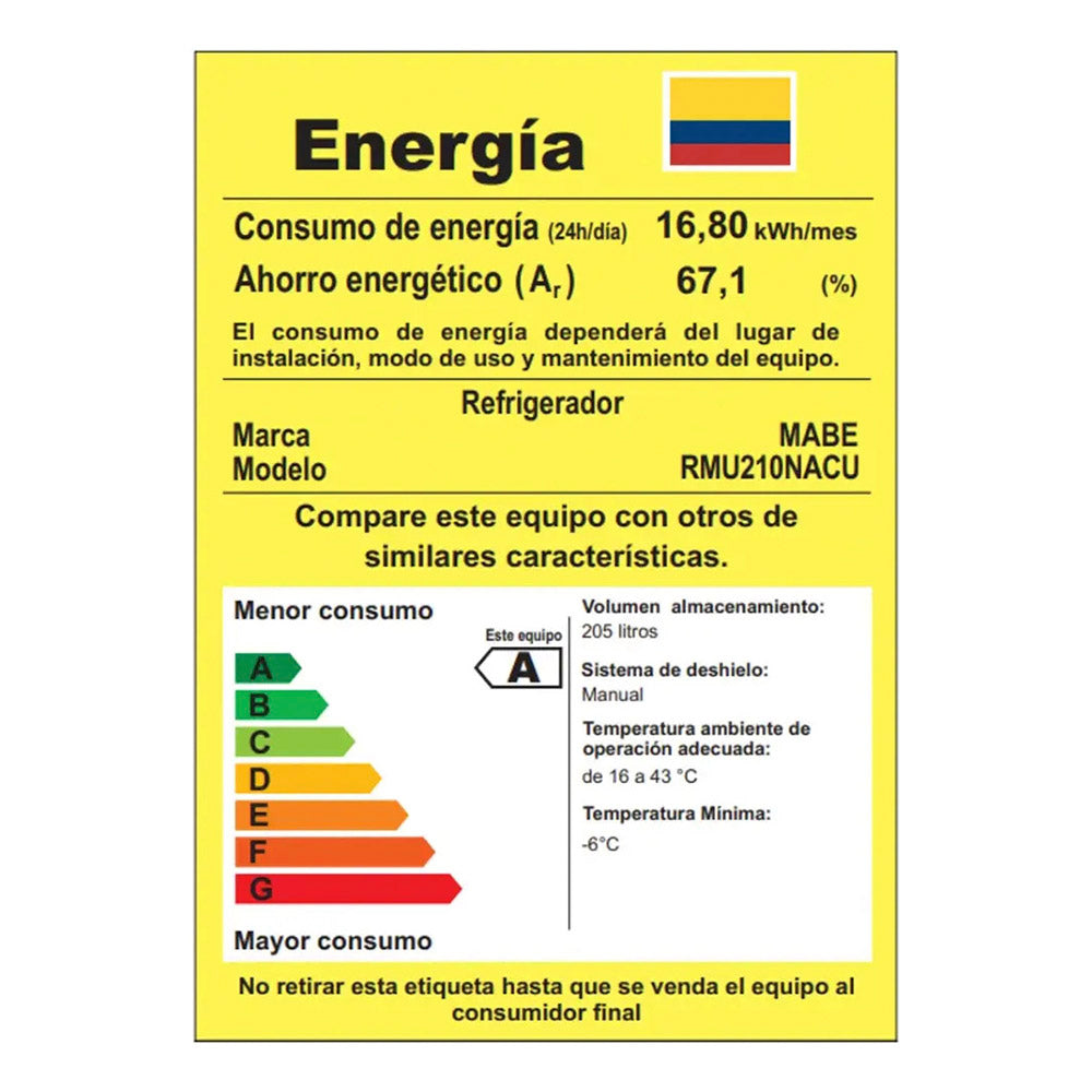Nevera Convencional 211 L Brutos Inox Mabe, Gris