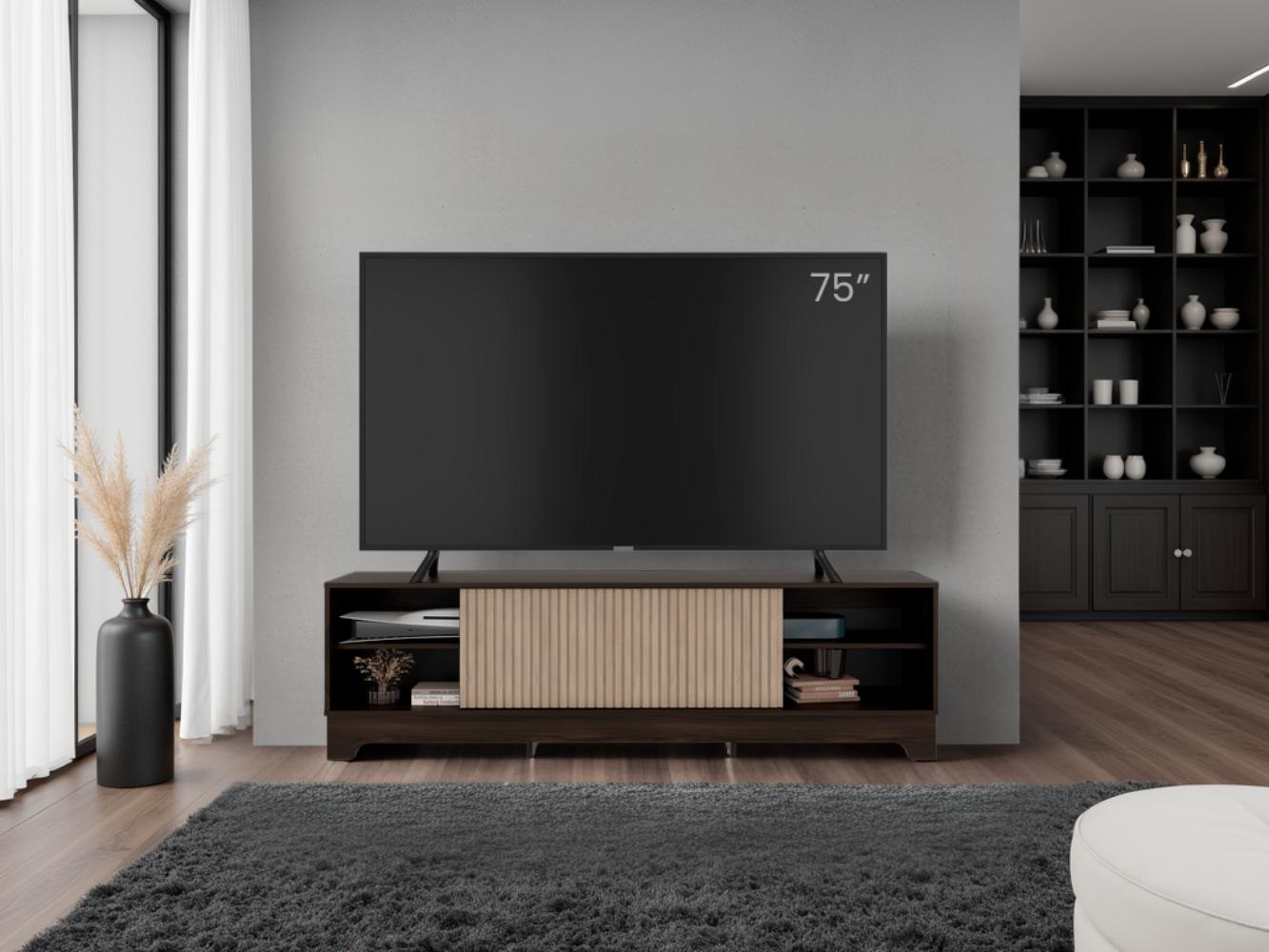 Mesa para TV Smith, Nogal Europeo y Roble Natural , con puerta corrediza