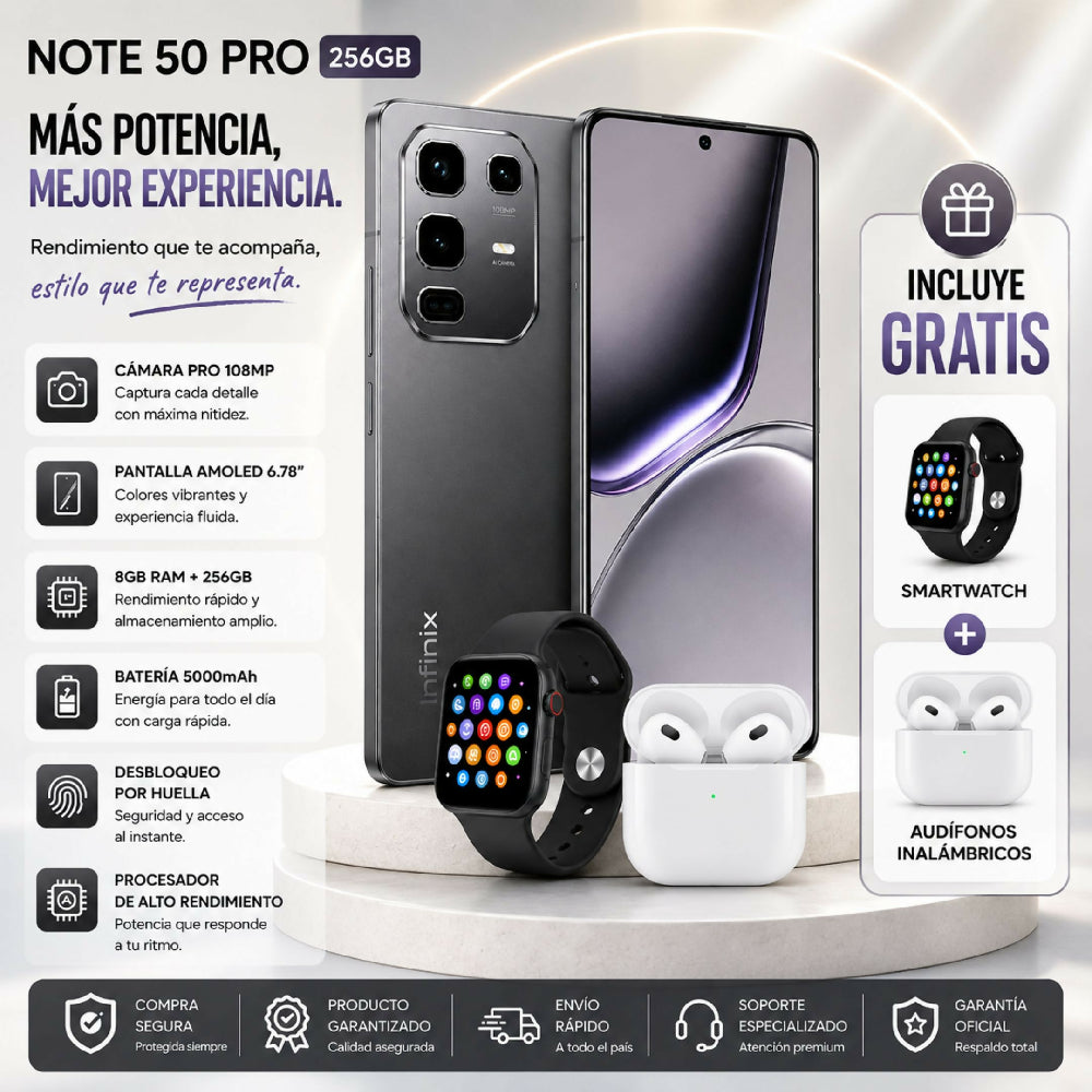 Smartphone Infinix Note 50 Pro 256GB Libre Negro + 2 Regalos Incluidos