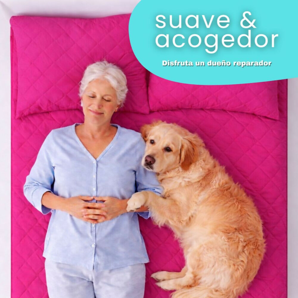 Combo protector colchon doble antifluido fucsia 140x190cm