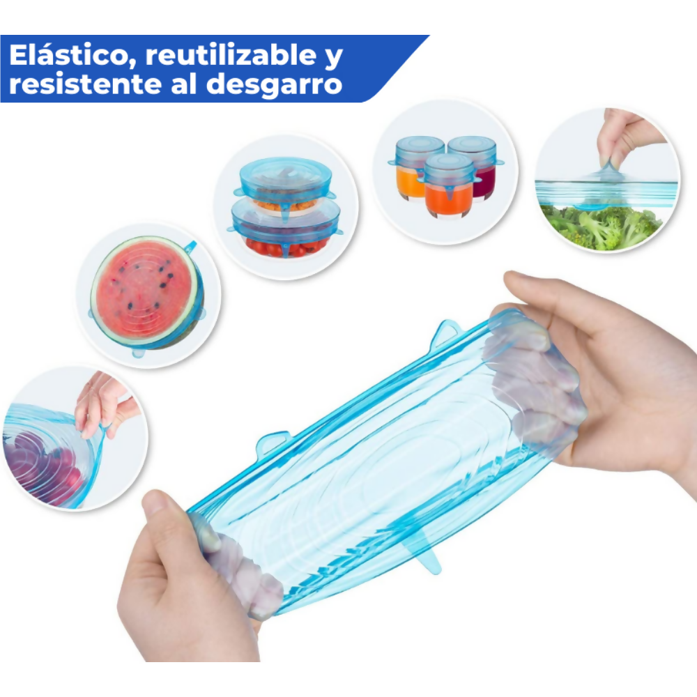 Setx6 Tapas de Silicona Reutilizables Elásticas Recipientes