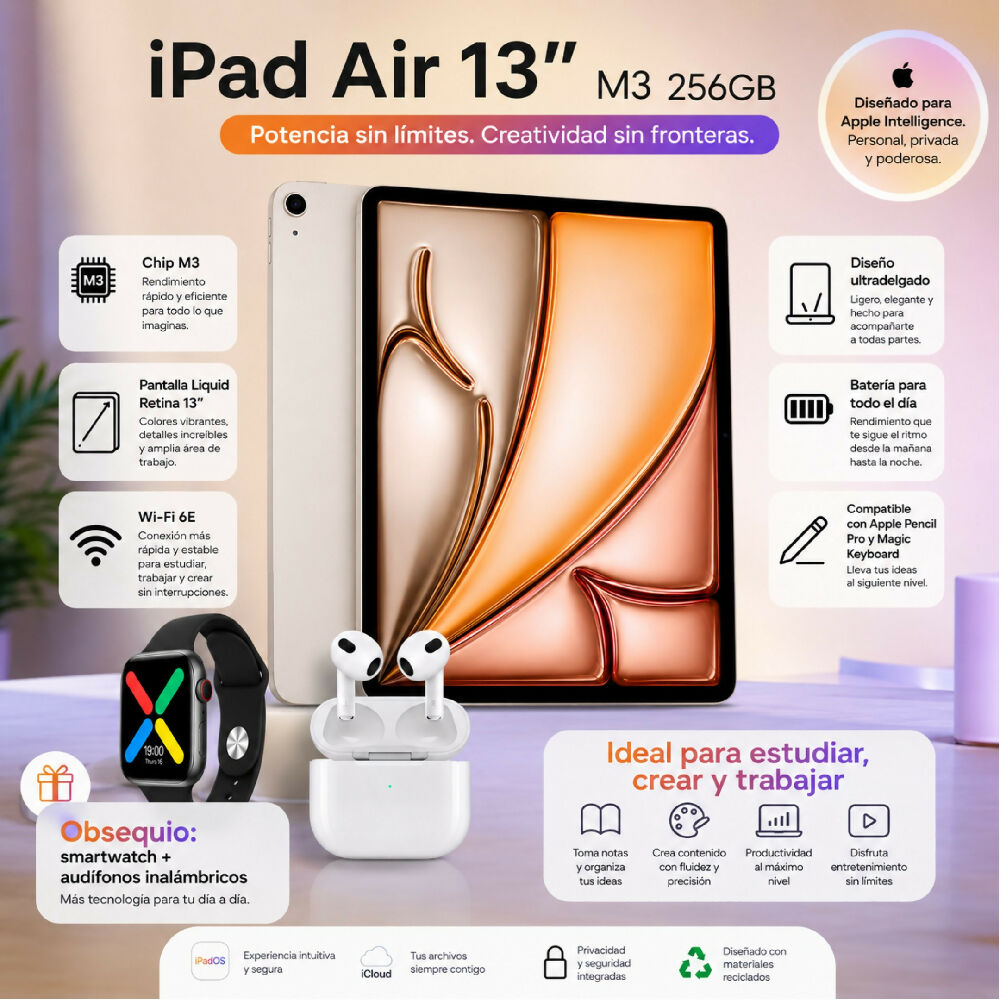 Tablet Apple iPad Air 13'' M3 256gb Diseño UltraDelgado Plateado + Obsequio