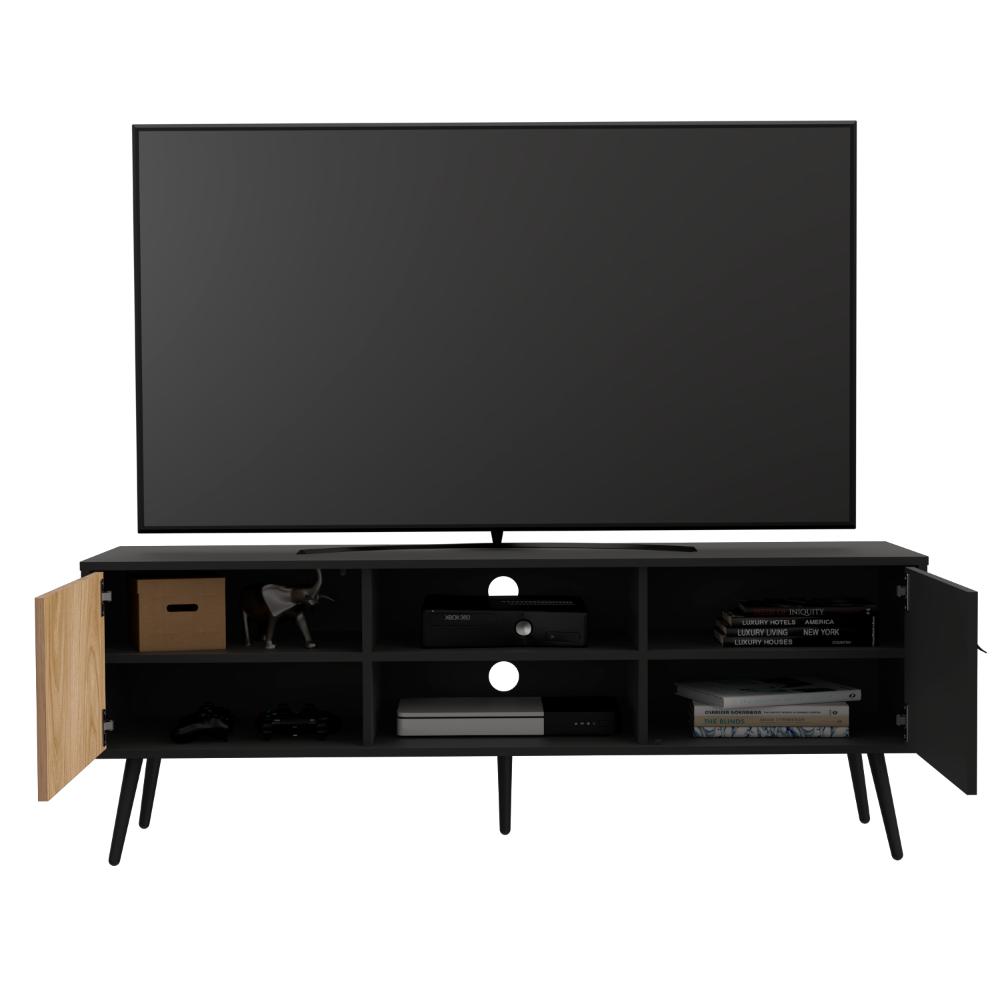 Mesa Para TV Mirabella, Wengue y Fresno Europeo, Con dos puertas para tv 65"