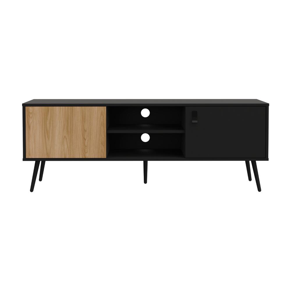 Mesa Para TV Mirabella, Wengue y Fresno Europeo, Con dos puertas para tv 65"