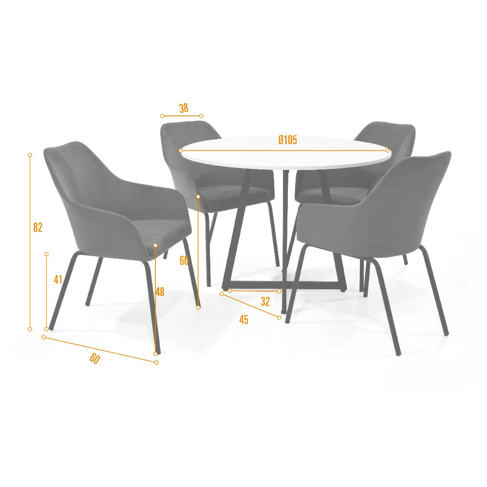 Set de Comedor Redondo Malawi con 4 Sillas Mendoza Tela Gris