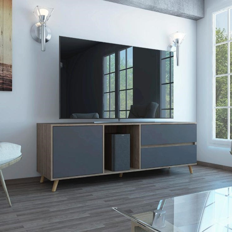 Mesa para TV Nashira, Fresno Europeo y Plata Oscuro, con Espacio para Televisor de hasta 60 Pulgadas