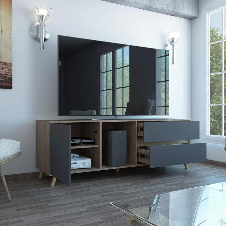 Mesa para TV Nashira, Fresno Europeo y Plata Oscuro, con Espacio para Televisor de hasta 60 Pulgadas
