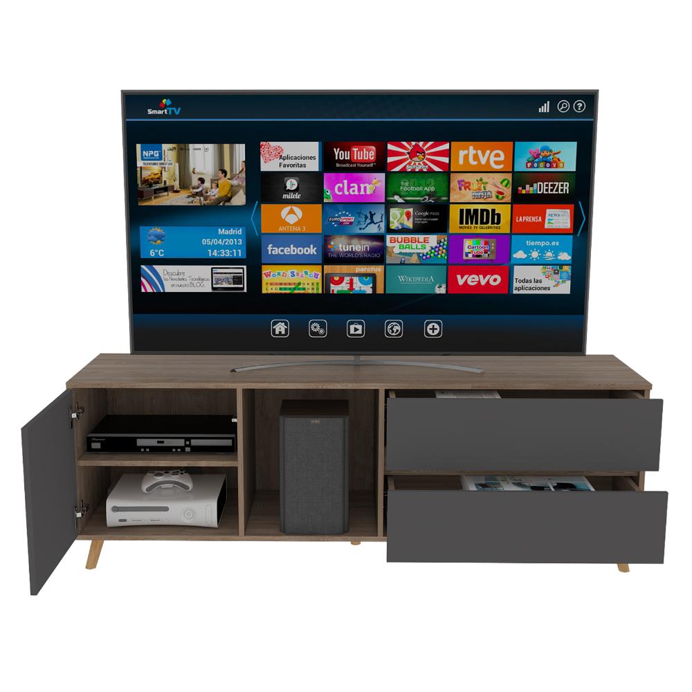 Mesa para TV Nashira, Fresno Europeo y Plata Oscuro, con Espacio para Televisor de hasta 60 Pulgadas