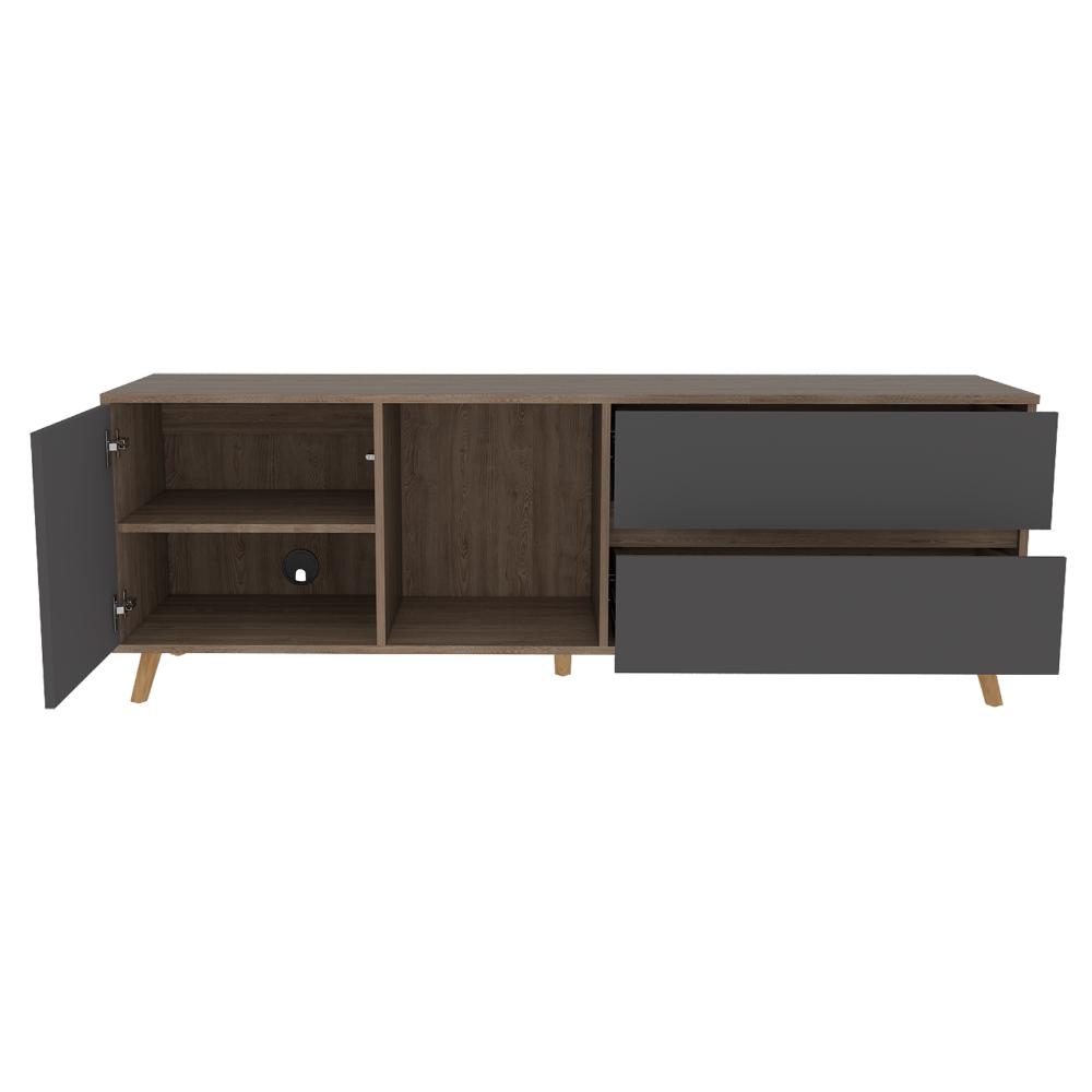 Mesa para TV Nashira, Fresno Europeo y Plata Oscuro, con Espacio para Televisor de hasta 60 Pulgadas