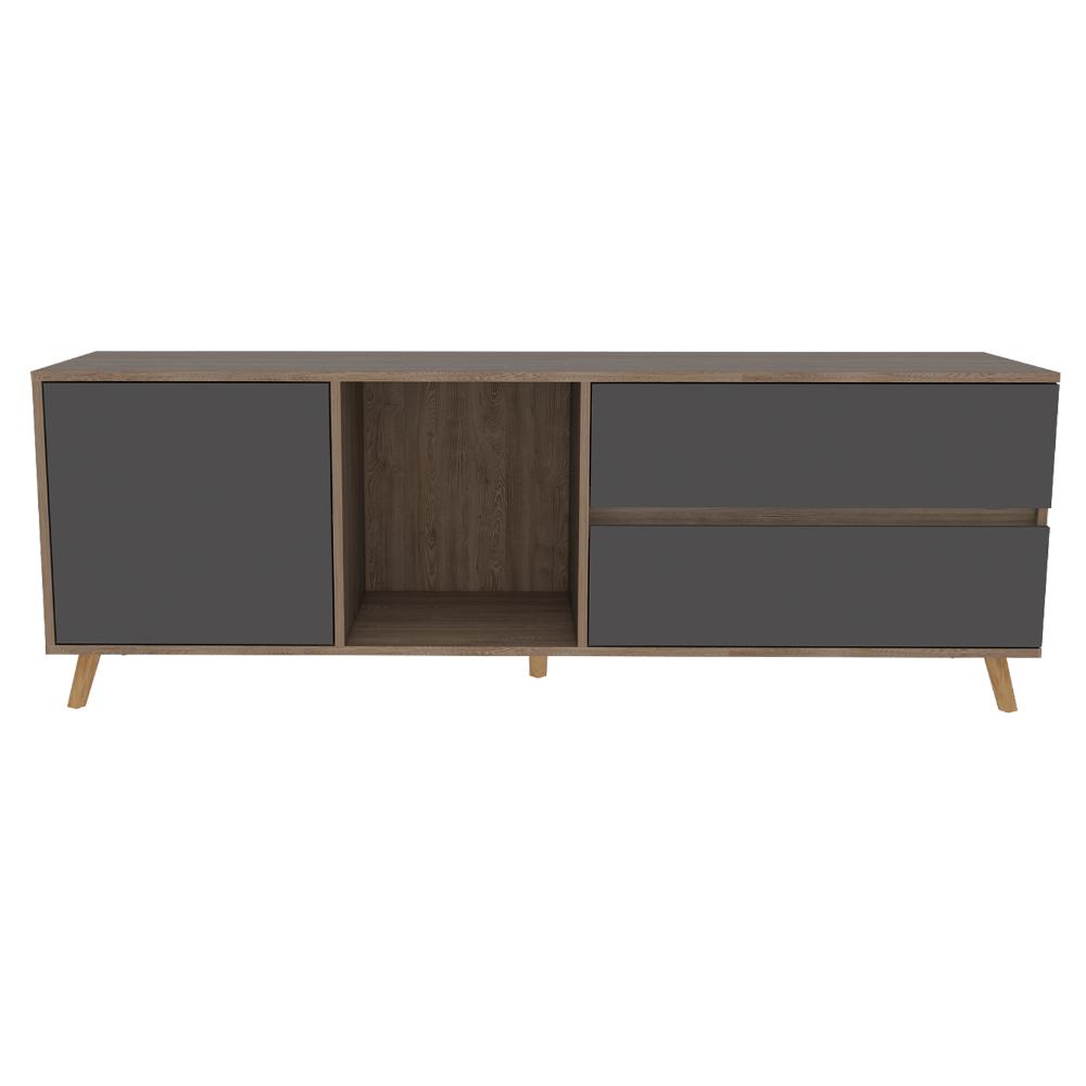 Mesa para TV Nashira, Fresno Europeo y Plata Oscuro, con Espacio para Televisor de hasta 60 Pulgadas