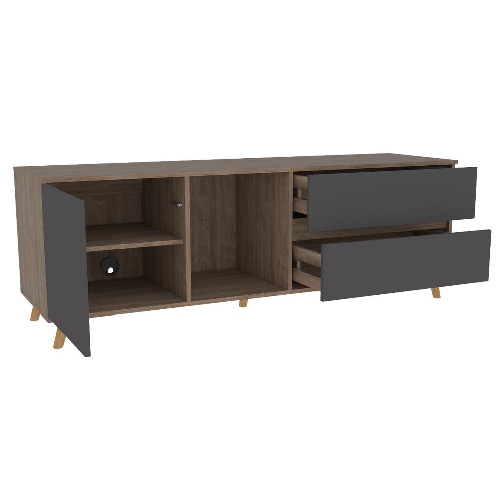 Mesa para TV Nashira, Fresno Europeo y Plata Oscuro, con Espacio para Televisor de hasta 60 Pulgadas