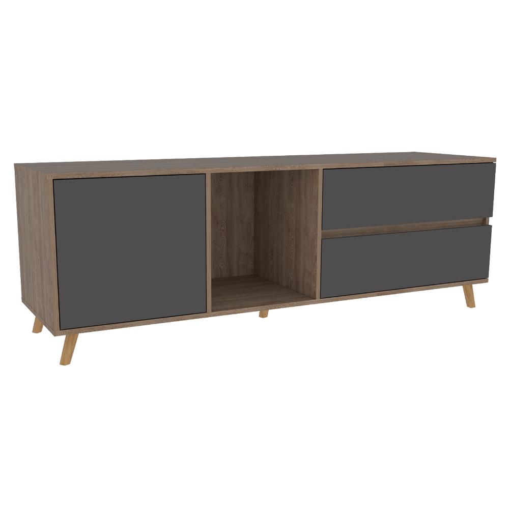 Mesa para TV Nashira, Fresno Europeo y Plata Oscuro, con Espacio para Televisor de hasta 60 Pulgadas