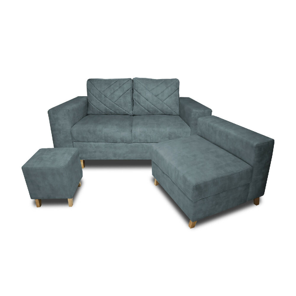 Sala Amsterdam + Silla + Puff en Tela Amigable Con Mascotas 150X72X155 Cm Acero