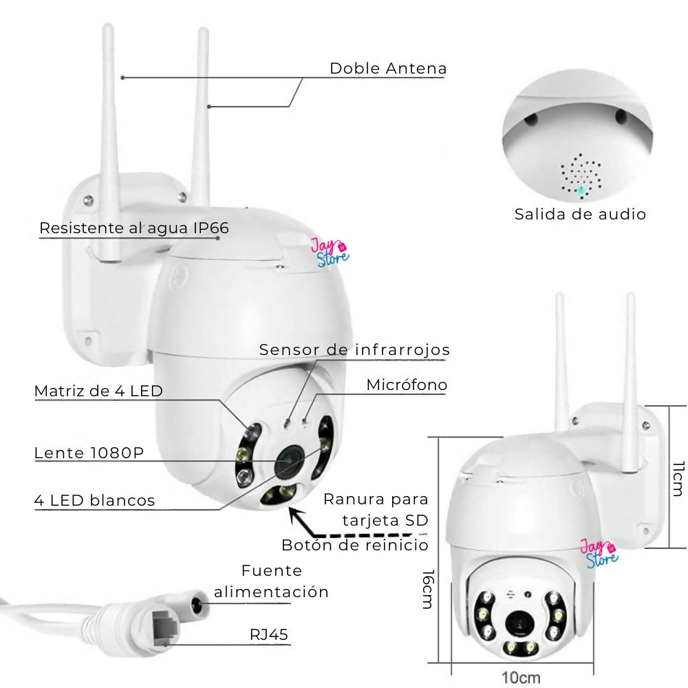 Cámara De Seguridad Wifi Exteriores Giro 360 Visión Nocturna
