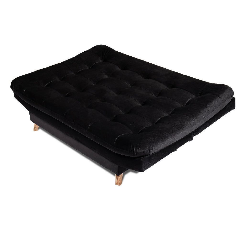 Sofá Cama Valencia Negro Sintético + Puff
