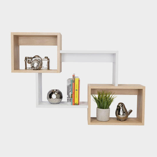 Repisas Alfa, Madera Claro y Blanco, de 3 Módulos