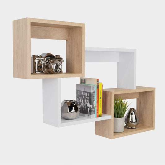 Repisas Alfa, Madera Claro y Blanco, de 3 Módulos