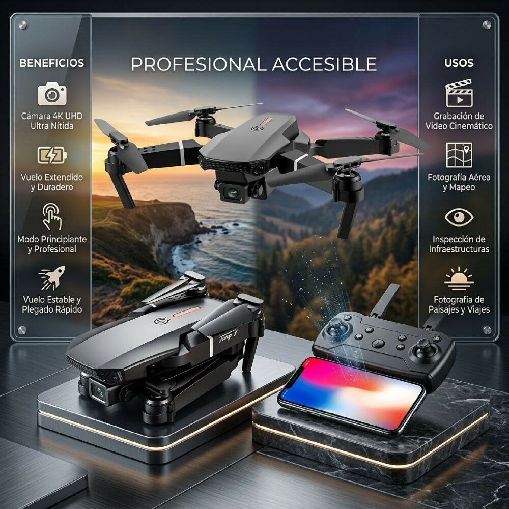 Drone E88 Pro Cámara Dual HD, WiFi Y Maletín De Transporte