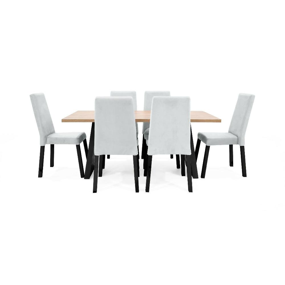 Comedor Aragon 6 Puestos Sillas Galicia Tela Plata