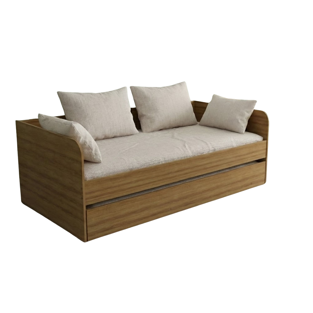 Combo Sofá Cama Atlanta Almendra + Cómoda Dakar Almendra