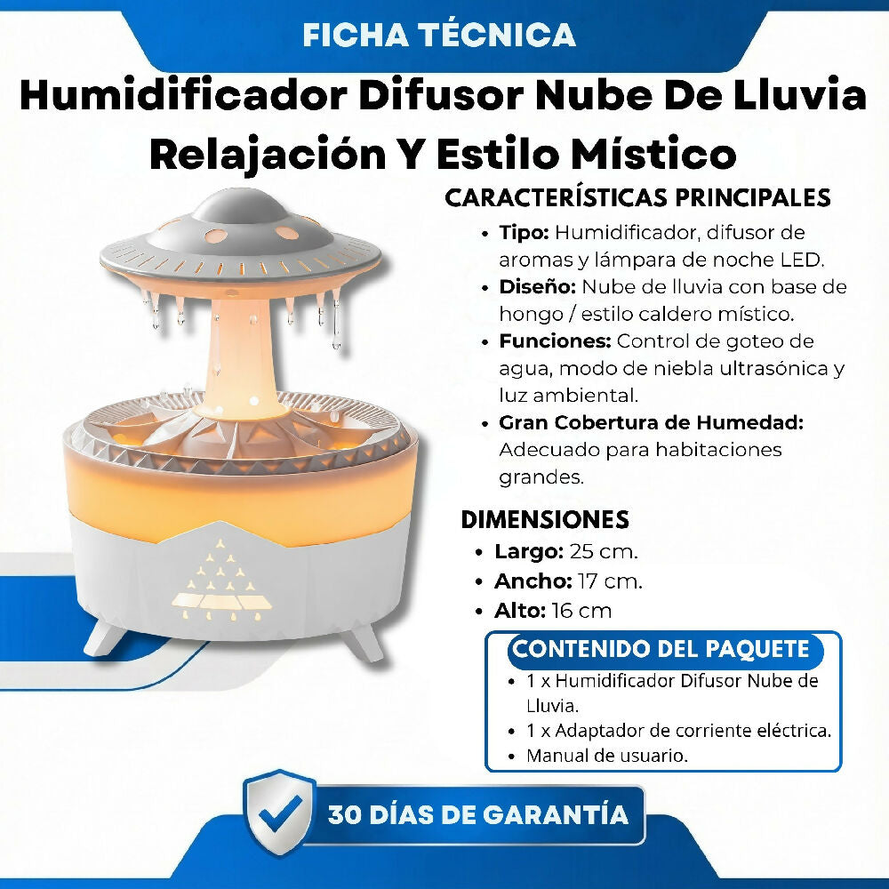 Humidificador Difusor Nube De Lluvia Lampara Gotas De Agua Sonido Real