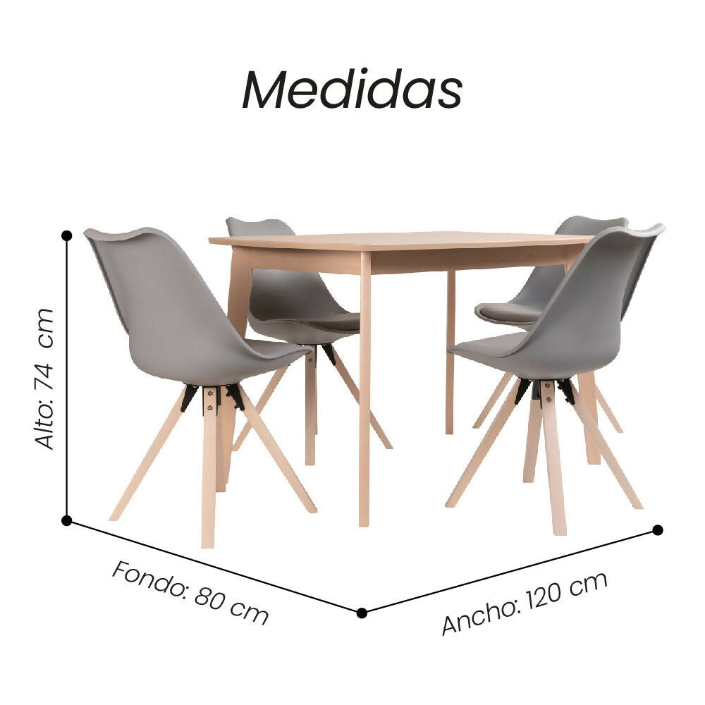Juego de comedor 4 puestos Blanco Gris Fiotti Esikol