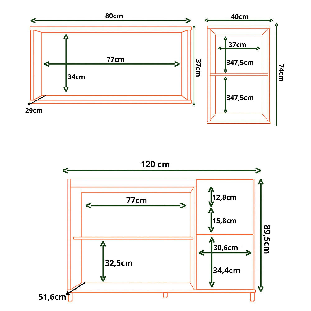 Cocina 120 cm Sicilia 4 Puertas 2 Cajones - Natural/Oliva