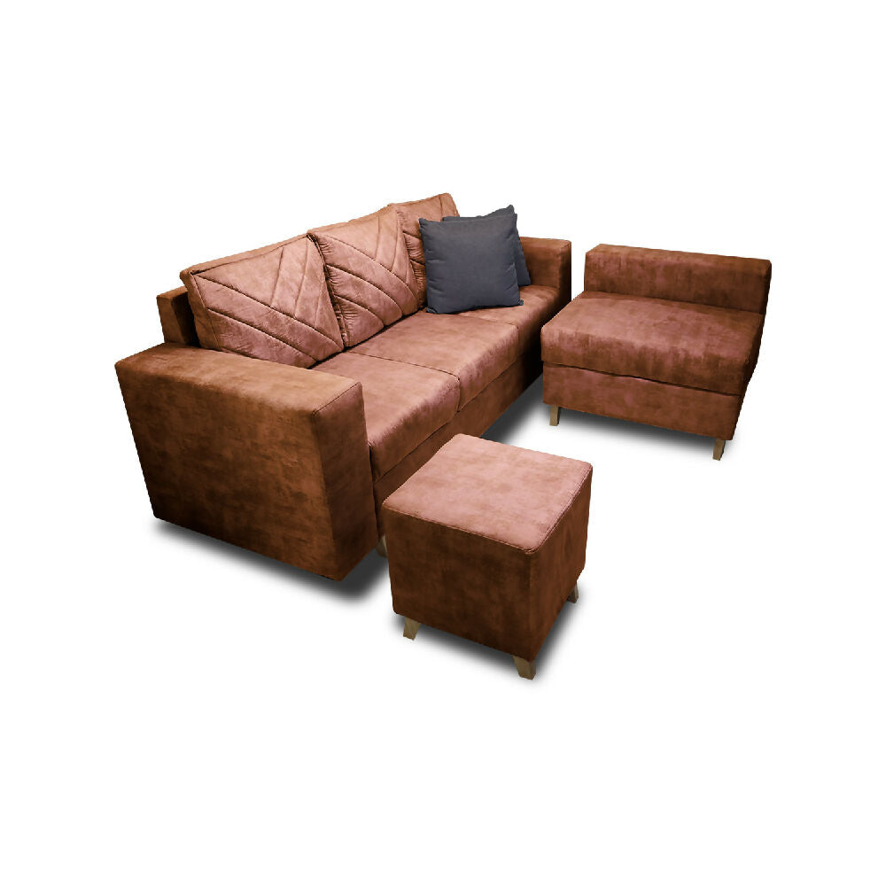Sala Amsterdam + Silla + Puff en Tela Amiglable Con Mascotas 205X72X155 Cm Camel