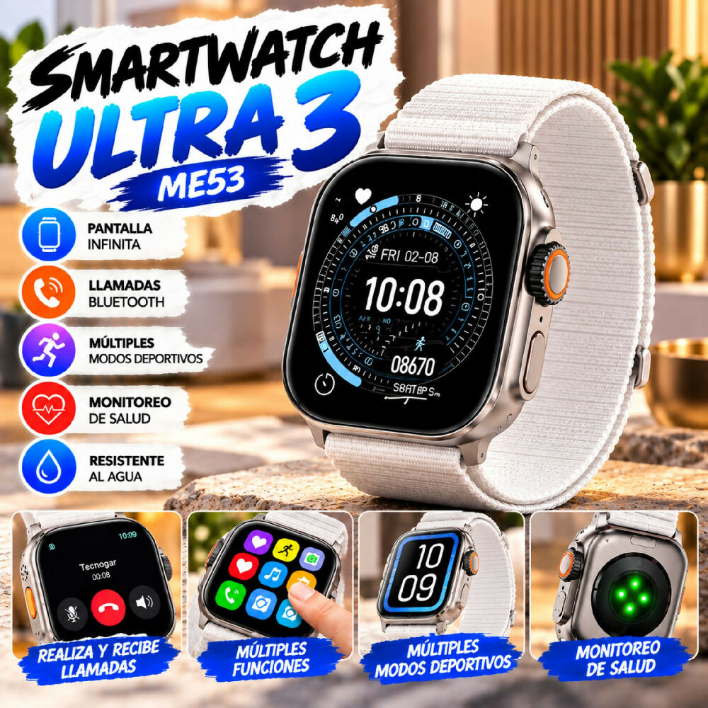 Smartwatch Plus ME53 Tecnología Portátil Con Visualización Amplia Y Acceso Rápido Blanco