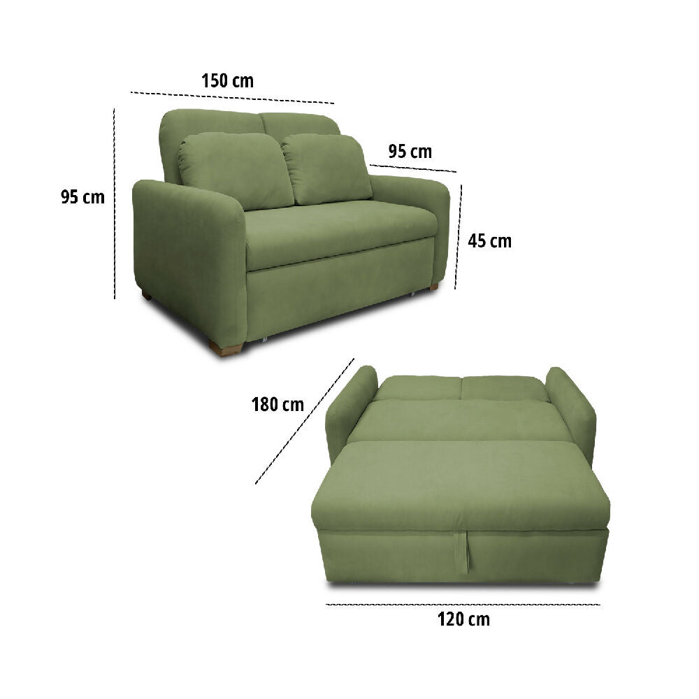 Sofacama Nube Multifuncional Carrito Reclinable Verde + Cojines