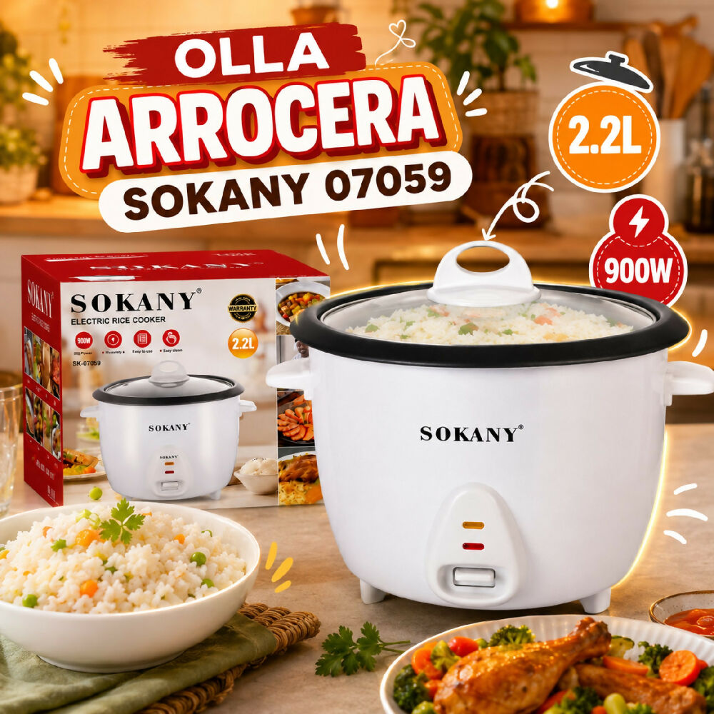 Olla Arrocera Sokany SK-07059 Con Tapa Para Cocinar Arroz Y Alimentos Al Vapor