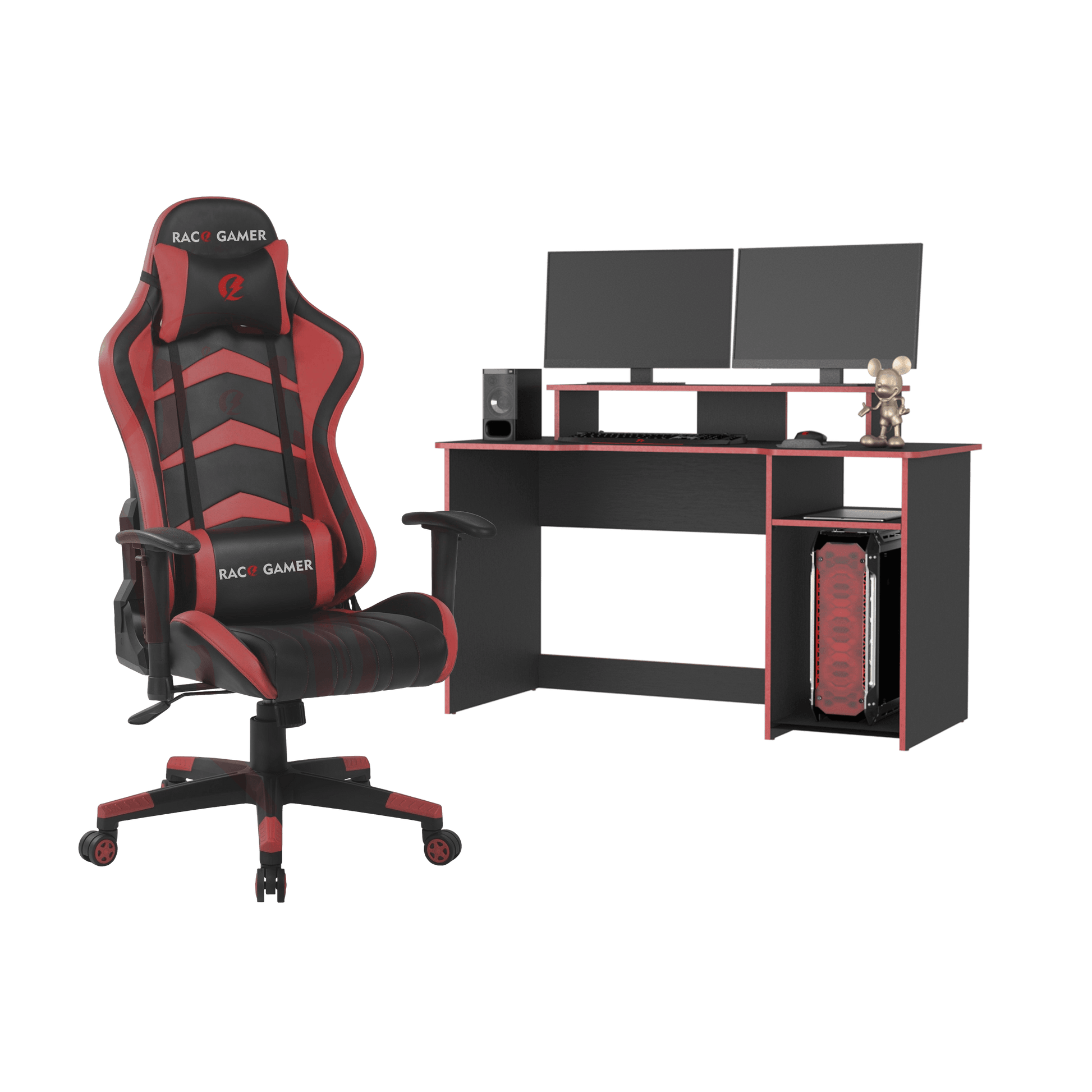 Combo Gamer , Wengue y Rojo, Incluye Escritorio y Silla Gamer - VIRTUAL MUEBLES