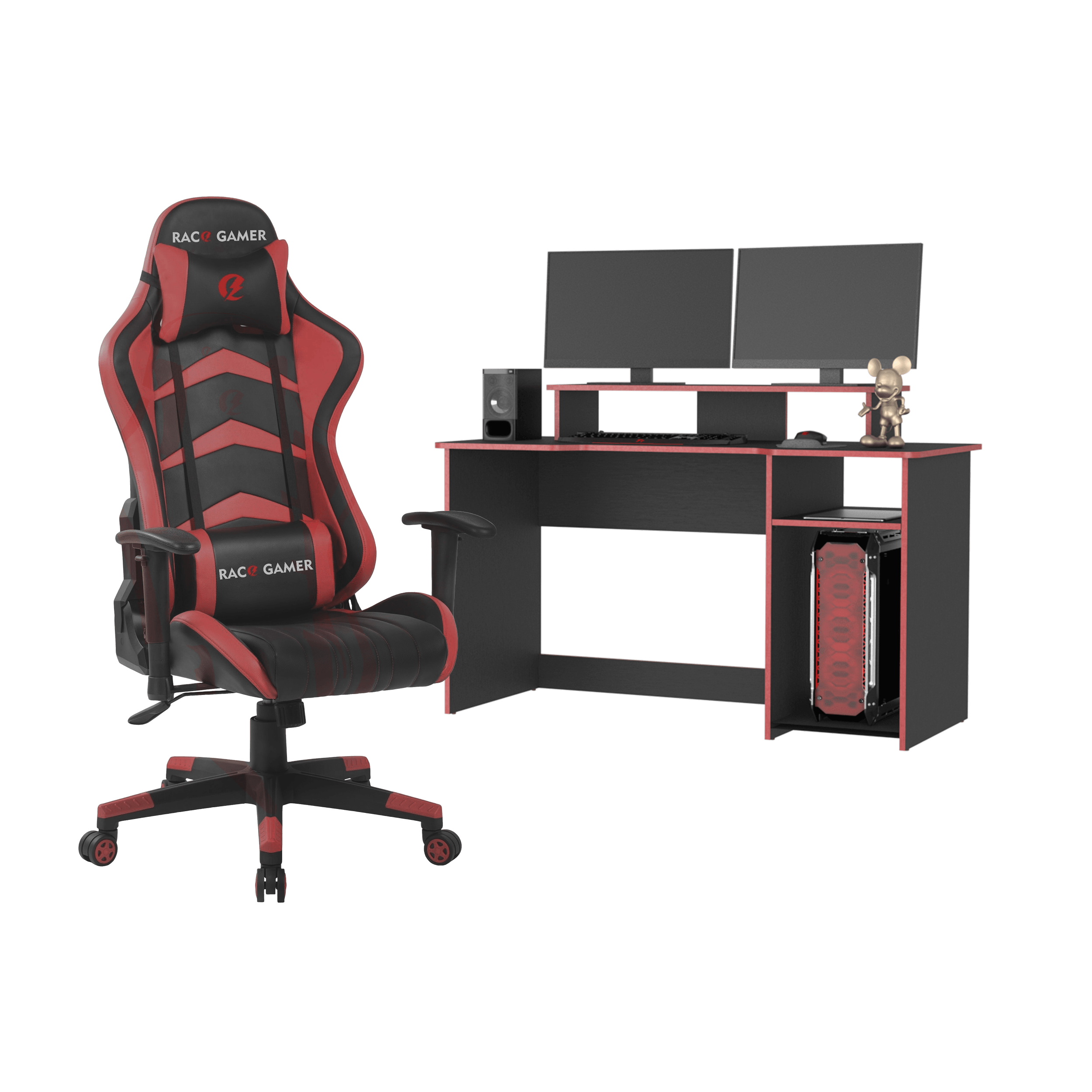 Combo Gamer , Wengue y Rojo, Incluye Escritorio y Silla Gamer - VIRTUAL MUEBLES
