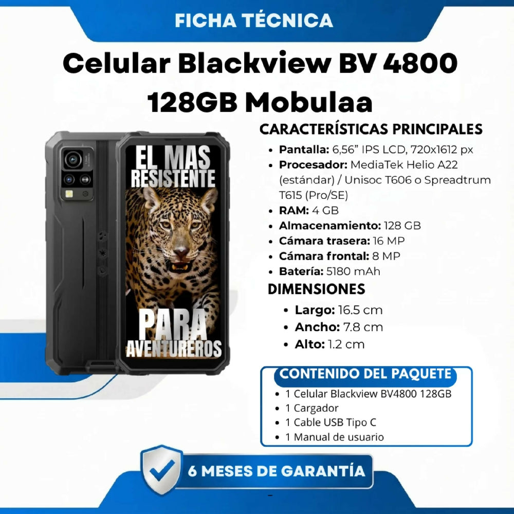 Celular Blackview BV 4800 128GB Negro Resistente A Caídas