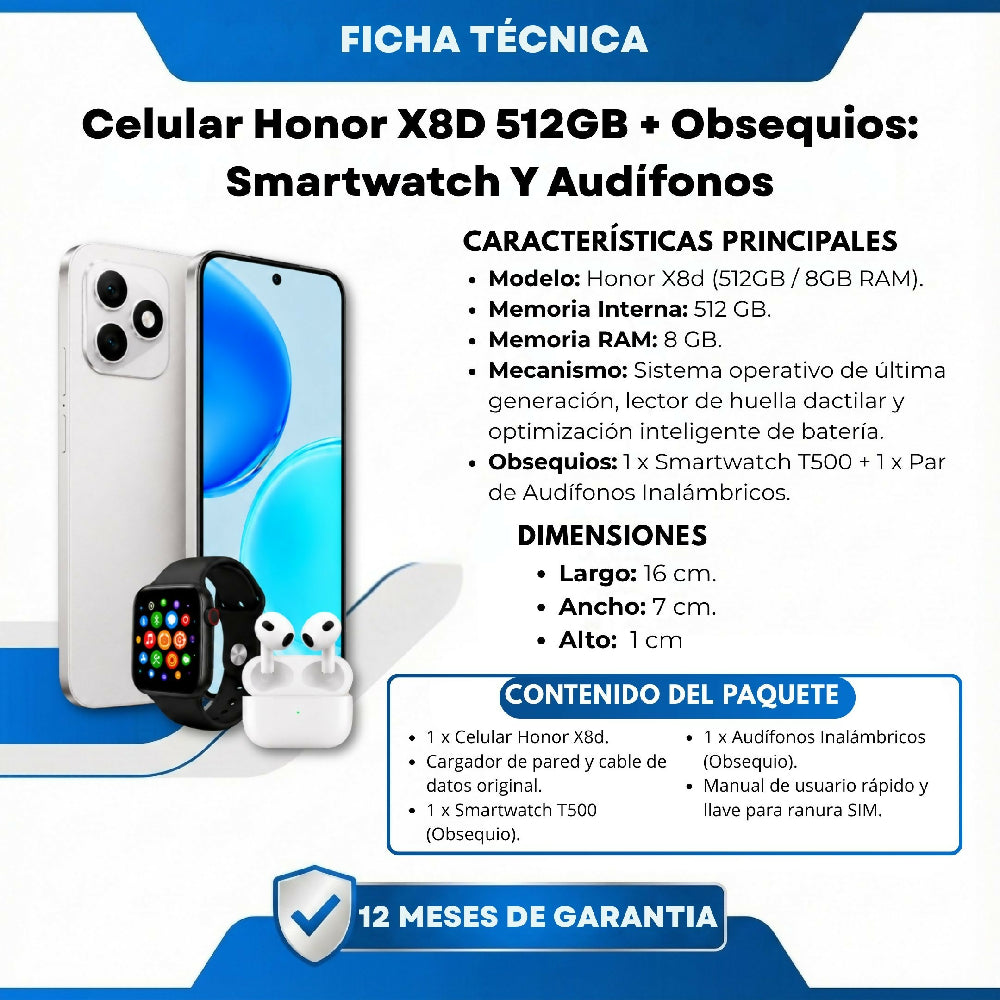 Celular Honor X8D 512GB Gris + Obsequios Smartwatch Y Audífonos