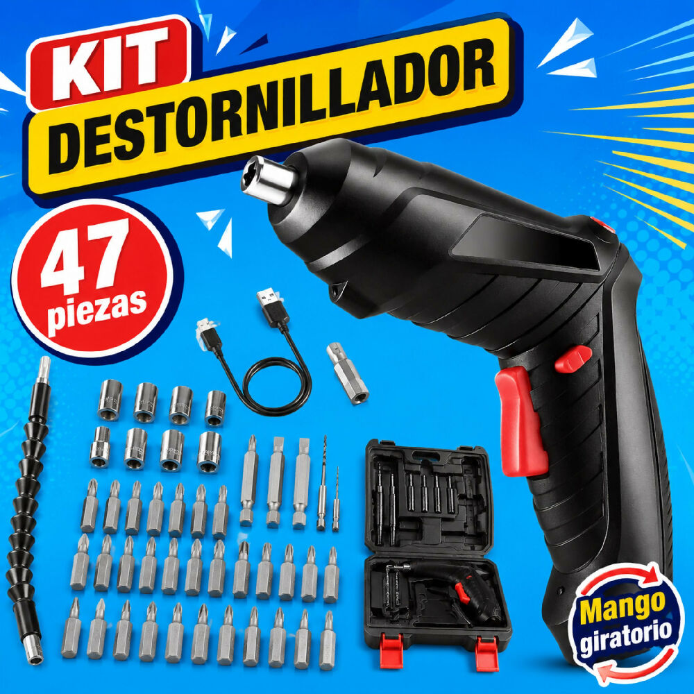 Kit Destornillador Eléctrico Multifuncional 47 Piezas Mango Giratorio