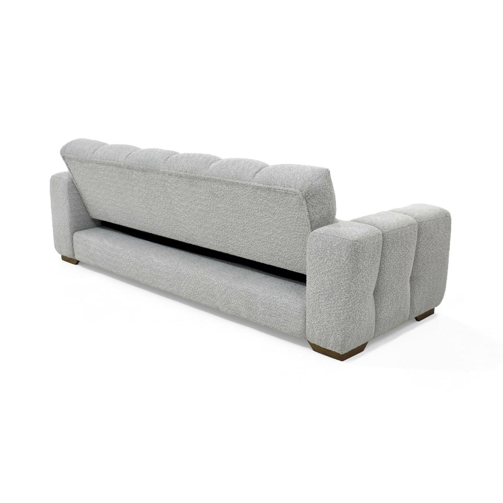 Sofa Cama Miami Reclinable 3 Posiciones 228x91x78 Tela Plata Matiz Caoba