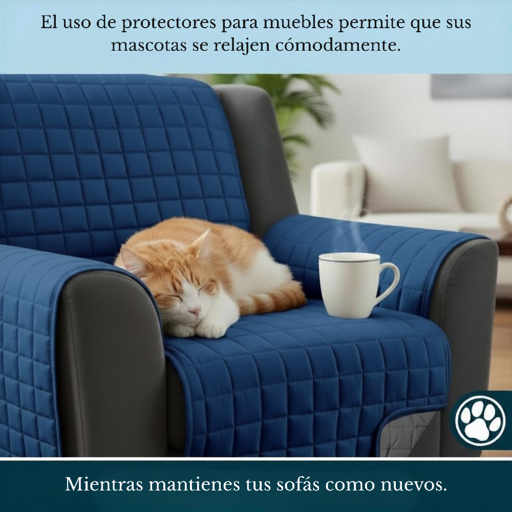 Protector de Sofá 1 Puesto Acolchado Doble Faz Unicolor Azul Oscuro y Gris