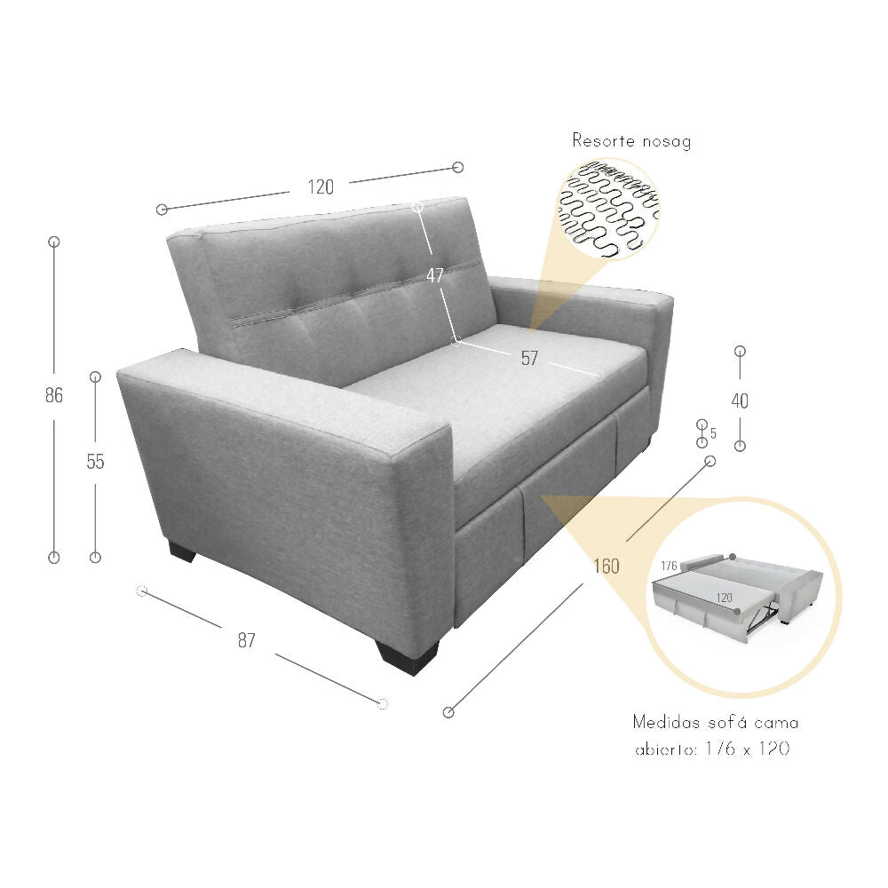 Sofa Cama 2 Puestos Hamburgo 160x87x86 Tela Beige