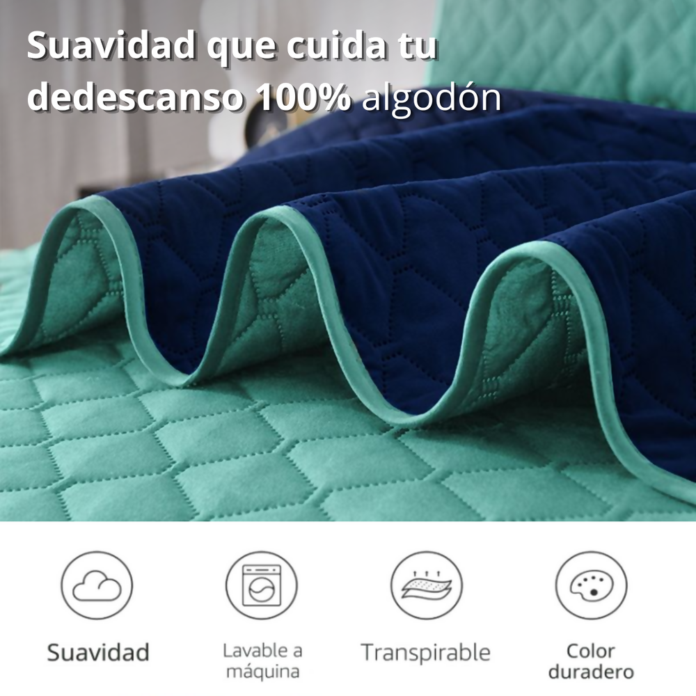 Colcha queen verde azul