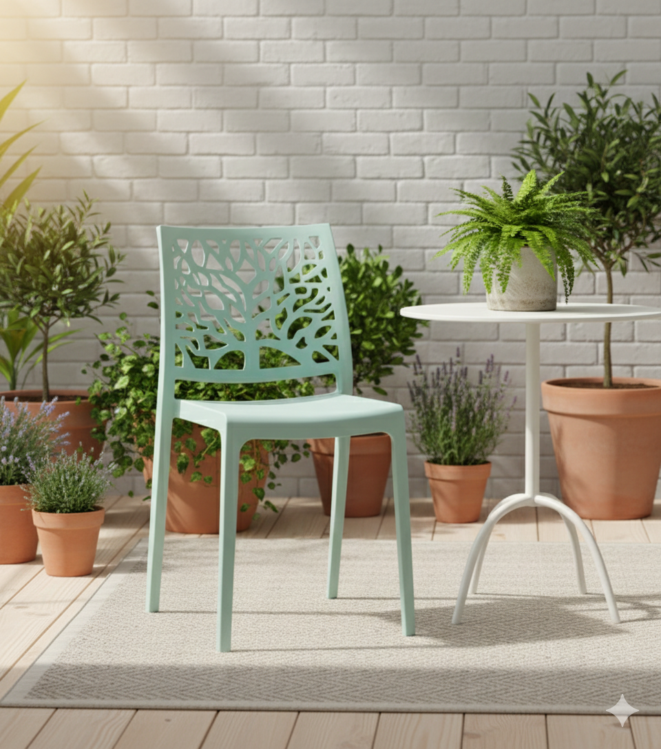 Silla Harlem, Azul Claro, con Espaldar en Forma de Árbol y Diseño Minimalista