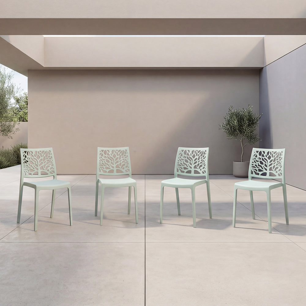 Set de 4 Sillas Harlem, Azul Claro, con Espaldar en Forma de Árbol y Diseño Minimalista