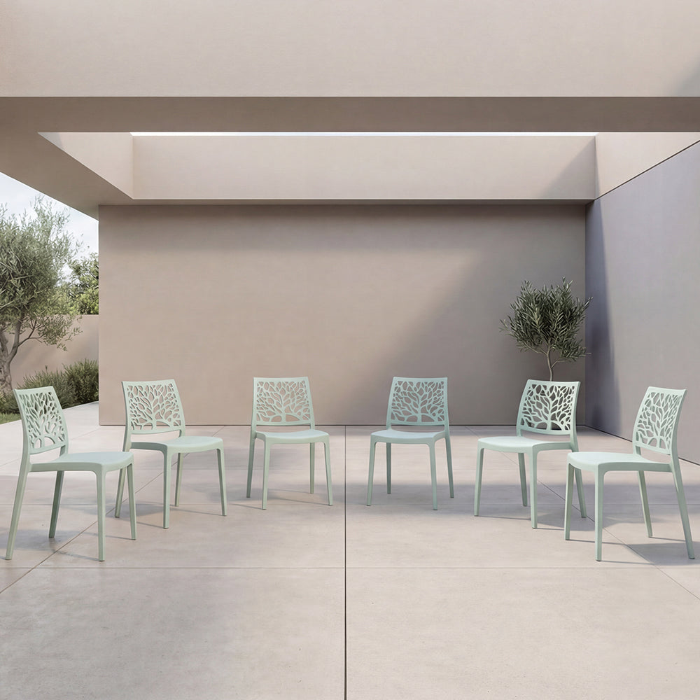 Set de 6 Sillas Harlem, Azul Claro, con Espaldar en Forma de Árbol y Diseño Minimalista