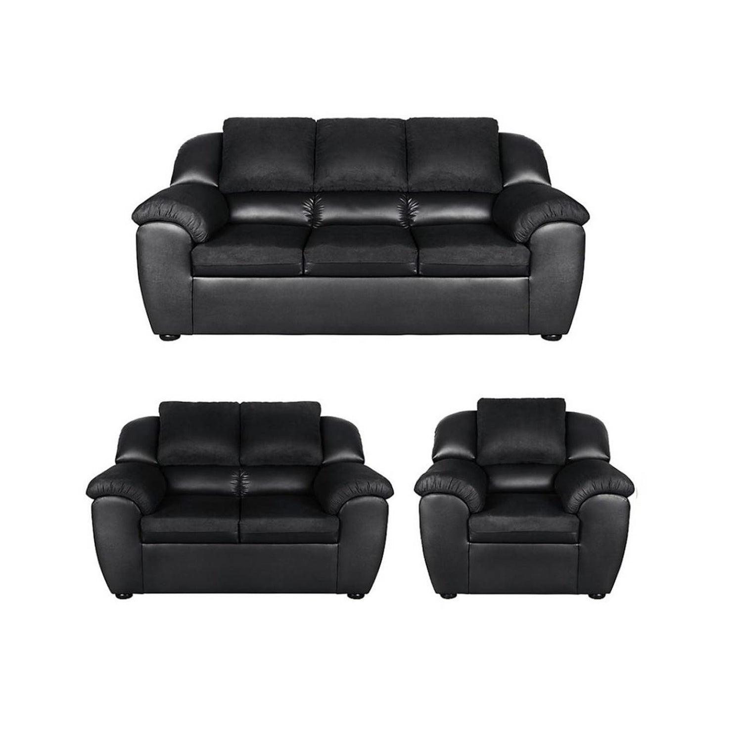 Juego de Sala 3-2-1 puestos Lino tela y cuero sintético Negro